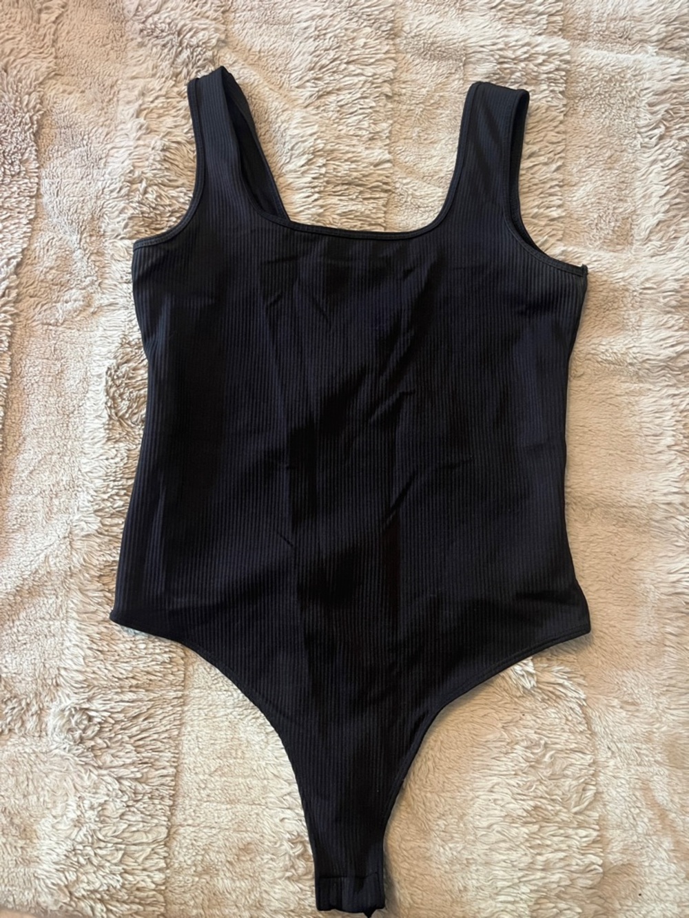 Pink Lily Back To The Basics Black Ribbed Square Neck Tank Bodysuit